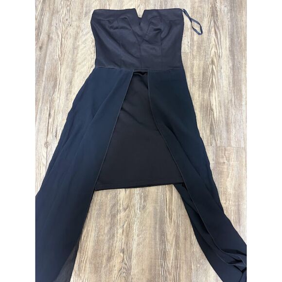 AX Paris Dress 6 Strapless Navy Blue Short Mini Long Sheer Overlay Modern Chic* - Picture 1 of 7